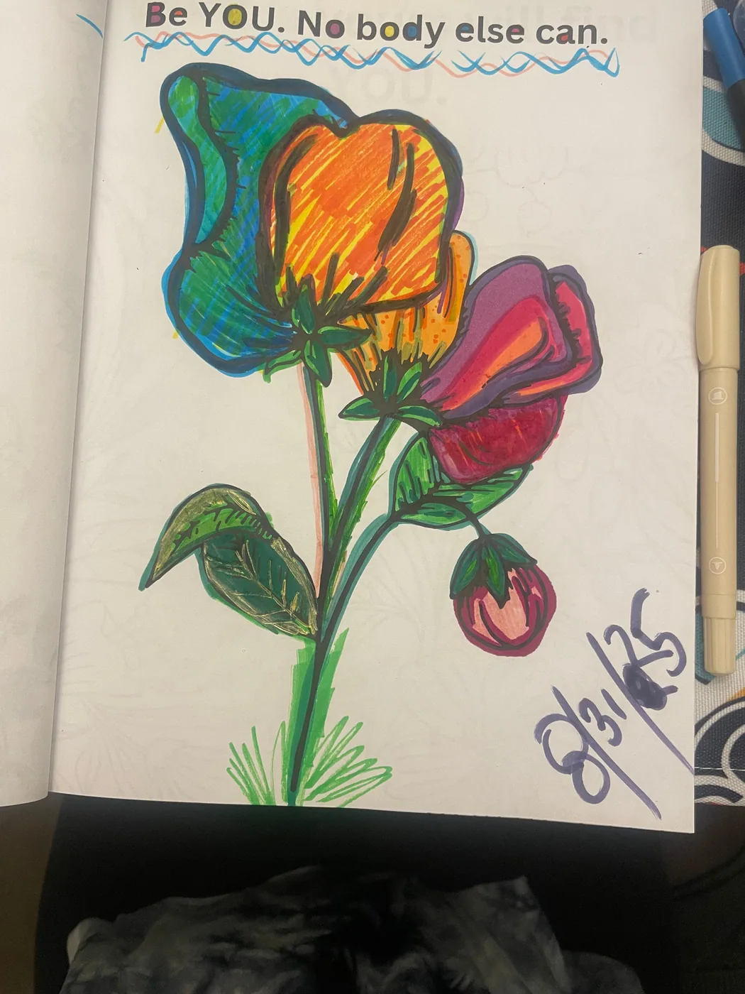 Lilies page colored with pink and purple