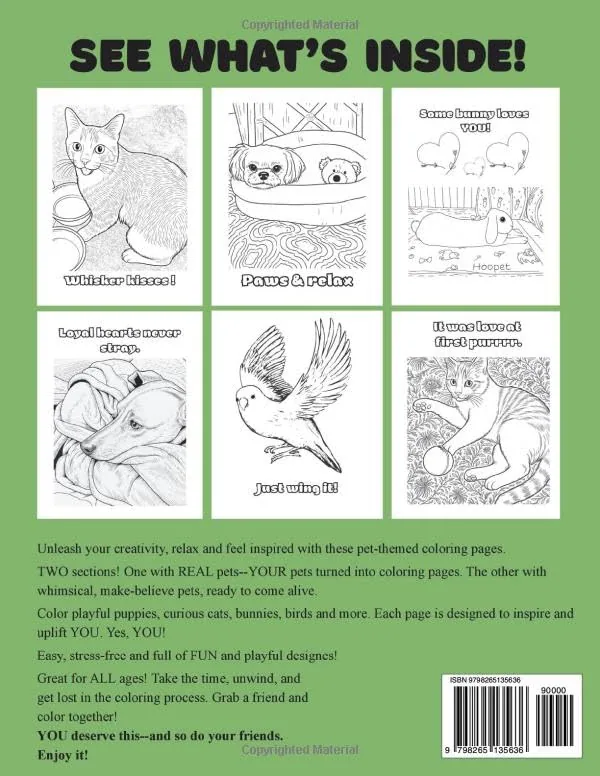 Back cover of Your Colorful Pets showing sample illustrations
